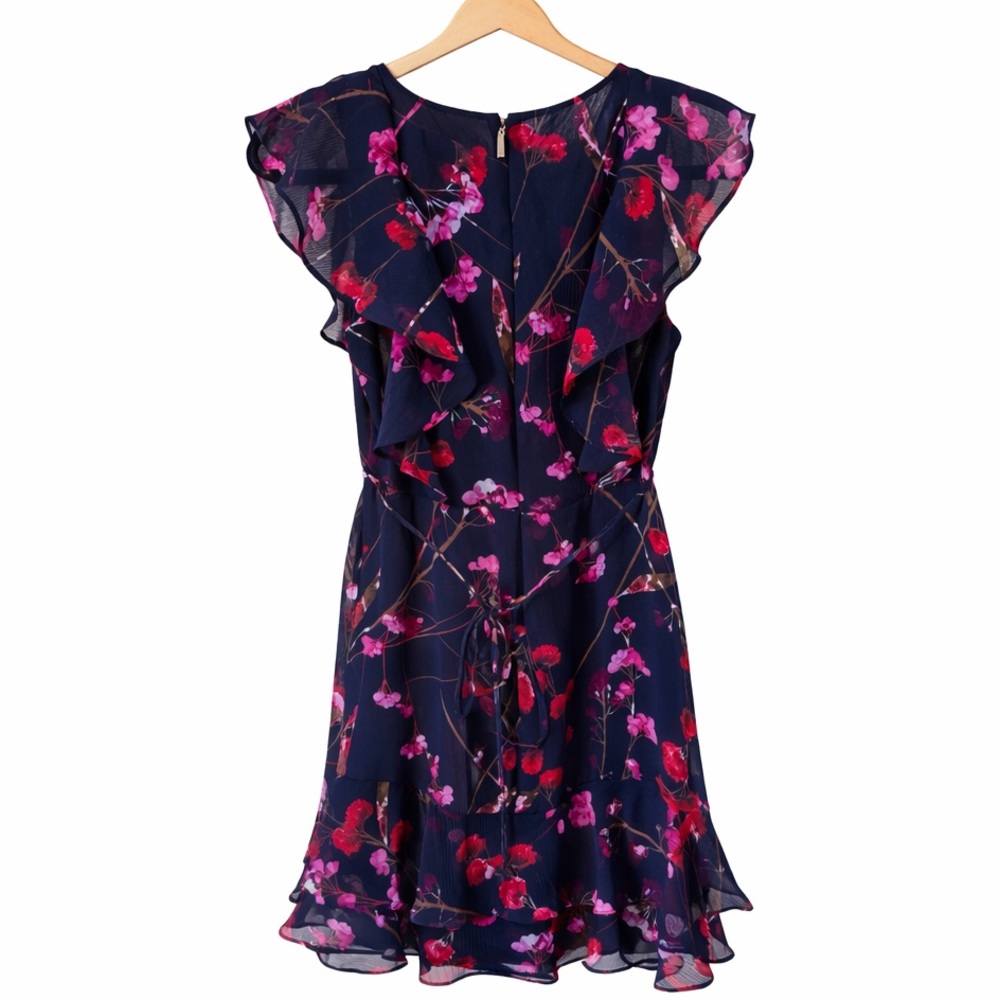 Tommy Hilfiger Blue Pink Hue Flowers Ruffled Sundress Sleeveless Tea length Sz S - Picture 5 of 8